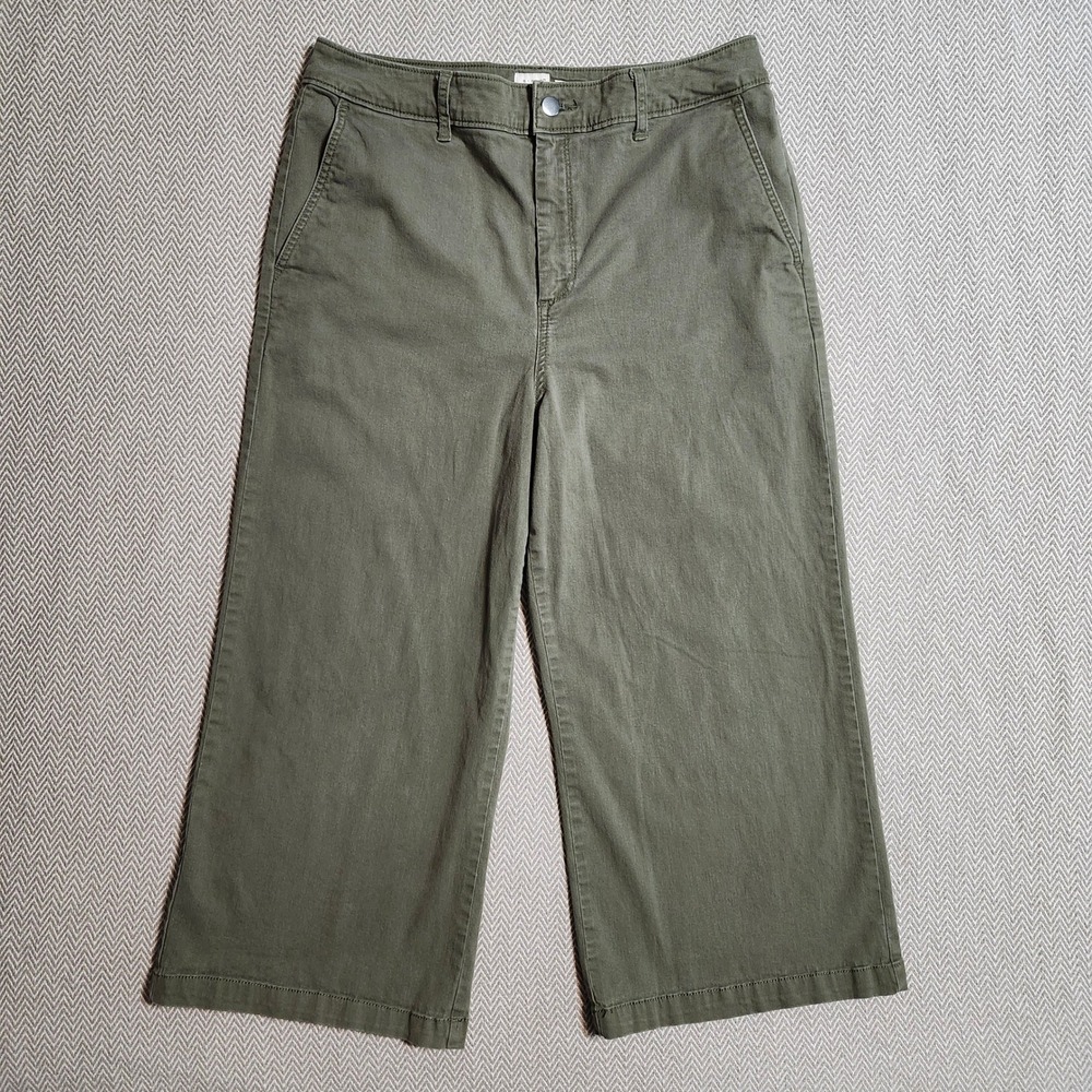 A New Day Olive Green Wide Leg Cropped Chino Pants Size 16 High Rise Stretch